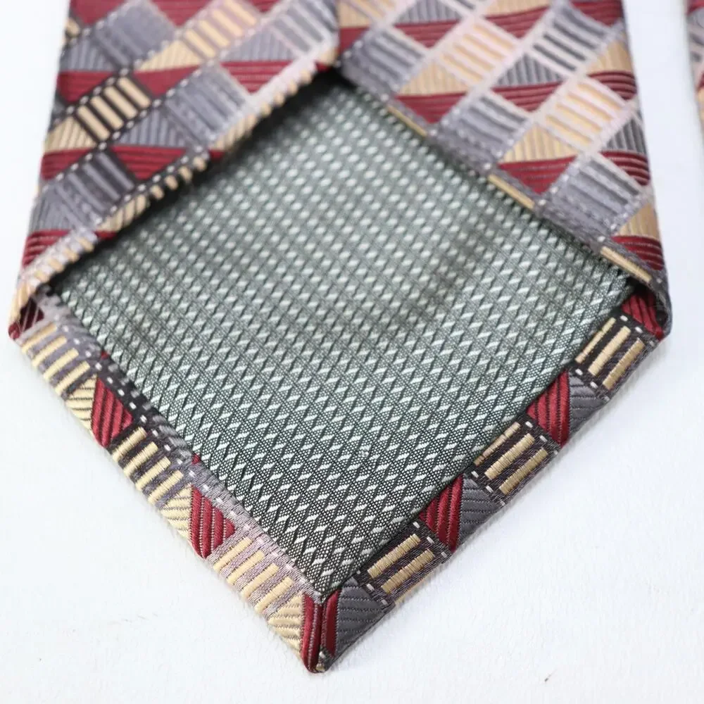 Alexander Julian Colours Tie Mens 58 in Gray Red Geometric Triangle Skids Wide